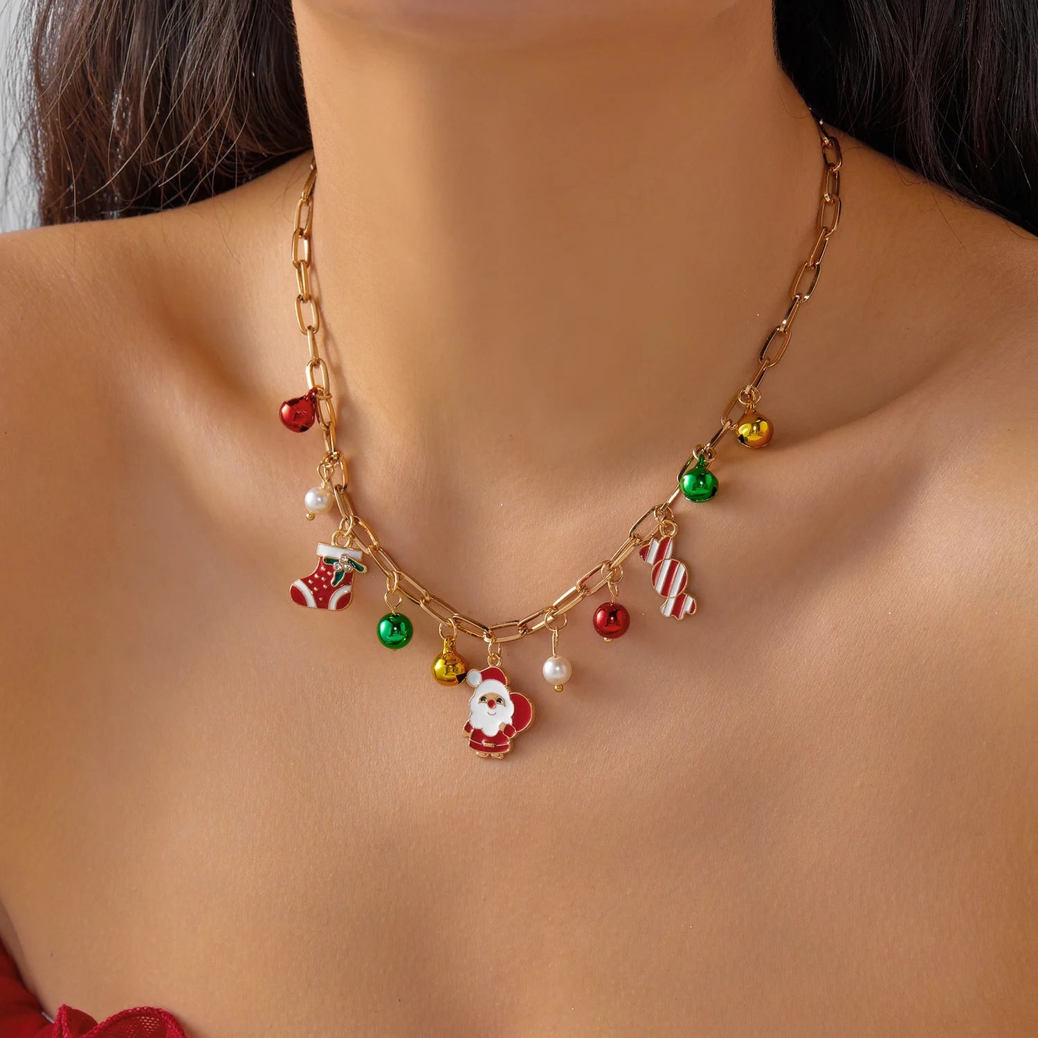 Kreative Weihnachtselemente Metallkette Armbänder für Frauen Männer Weihnachtsmann Baum Elch Schneemann Anhänger Halskette Festival Schmuck – Detail 8