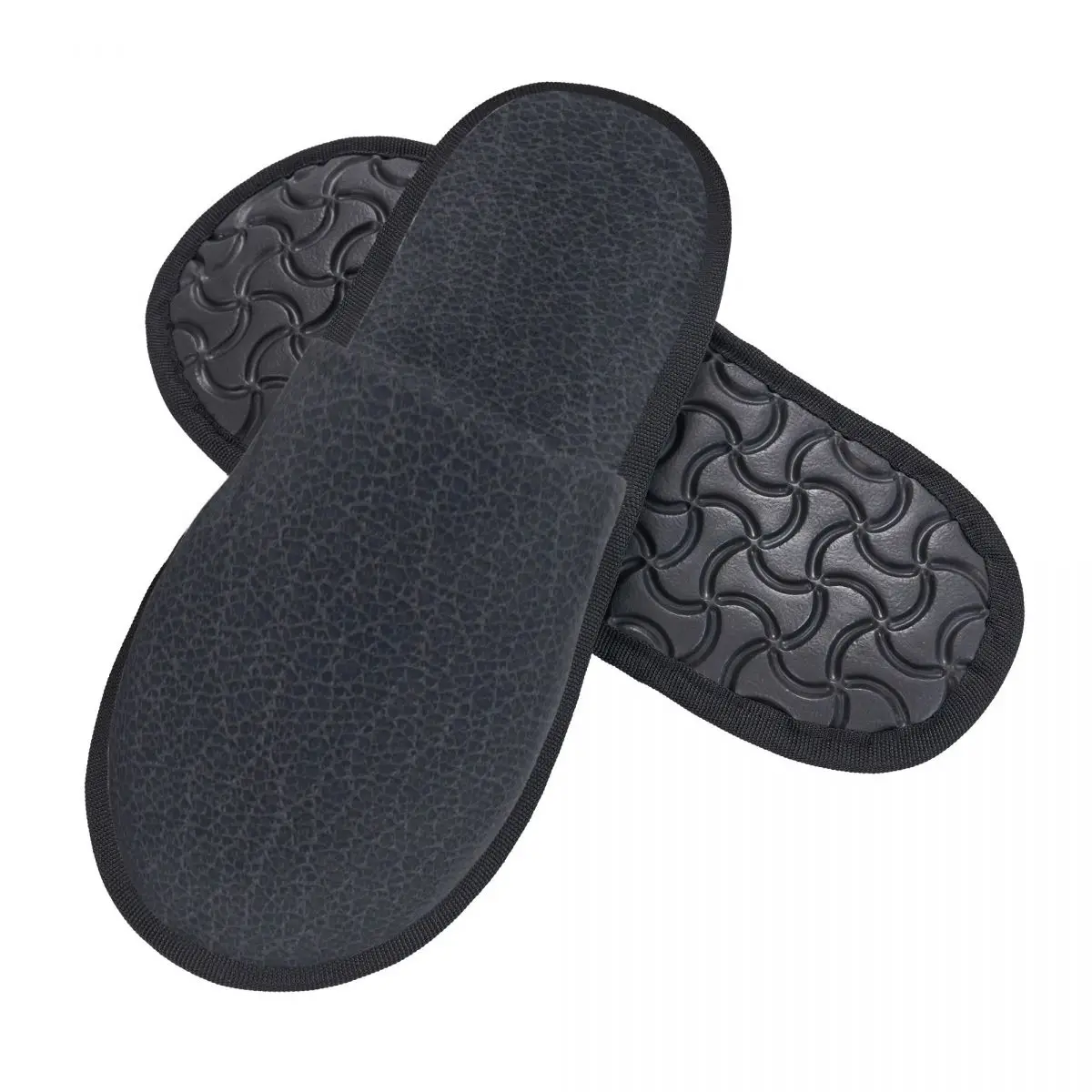 Custom Dark Blue Leather Textures Print Memory Foam Slippers Women Cozy Warm House Slippers