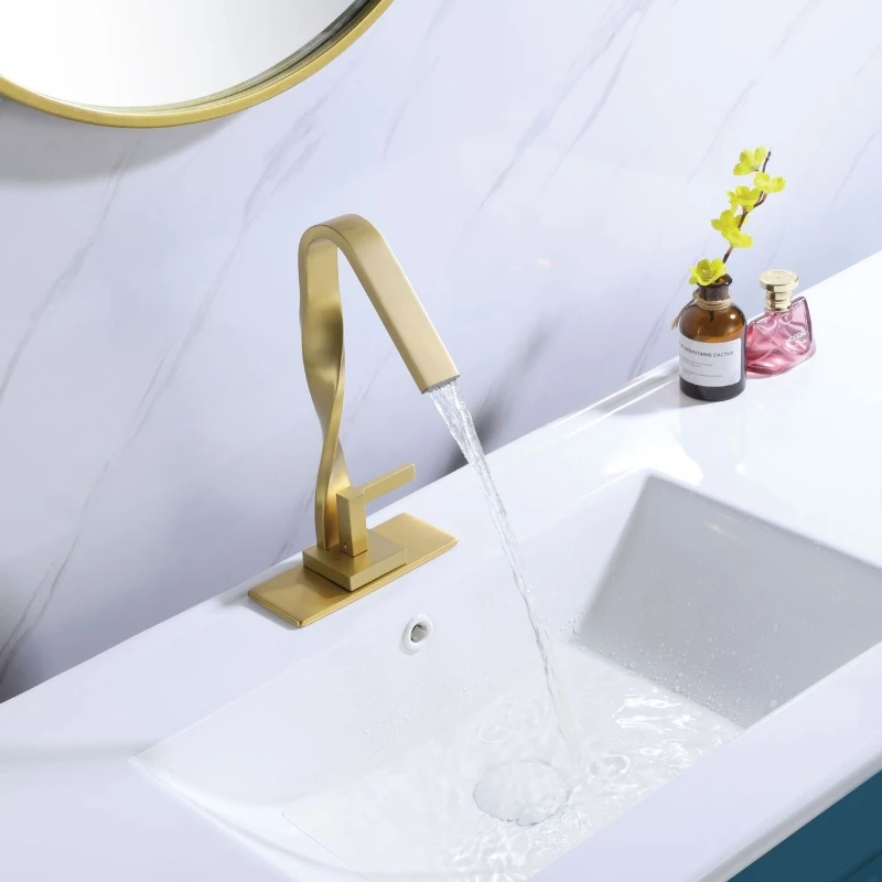 Black Copper Washbasin Faucet Single Hole Cold Hot Tap Creative Fried Dough Twists Flat Tube Wire Drawing Modern Bathroom Sink