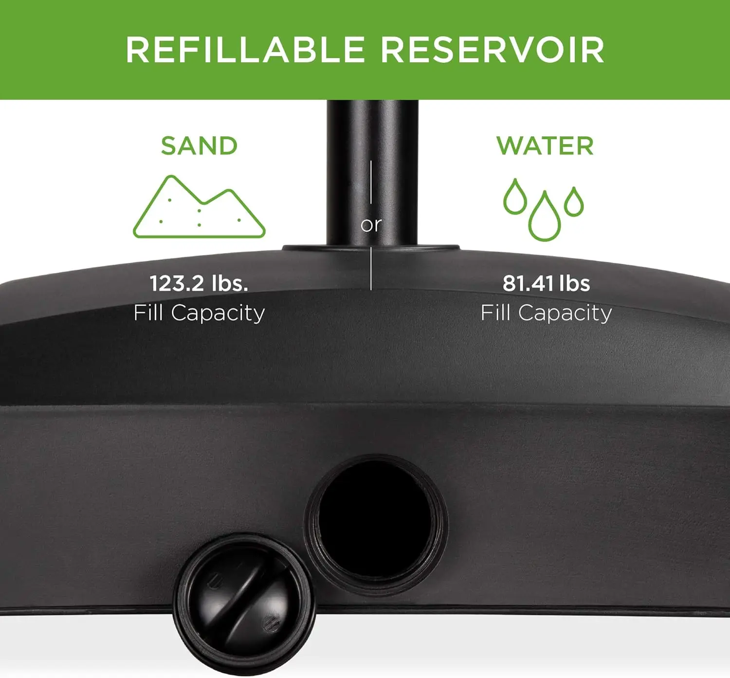 قاعدة مظلة متنقلة قابلة للتعبئة بسعة 123 رطل، حامل سوق عالي التحمل للفناء، سطح السفينة، بجانب حمام السباحة مع 4 عجلات، 2 أقفال، 2 مقابض