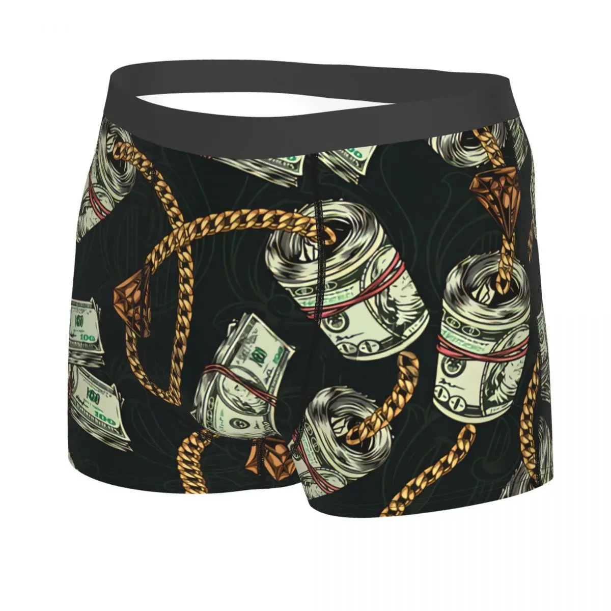 Money Colorful With Gold Chains Diamonds Stacks Man's Boxer Briefs Octopus Tentacles Highly Breathable Underwear Print Shorts