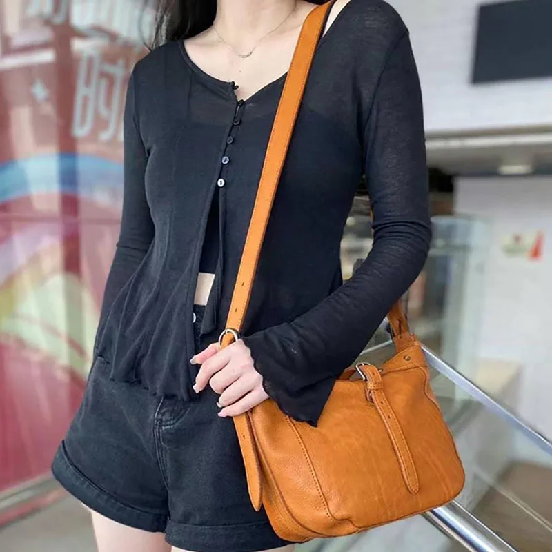 Women Contrast Color Leather Crossbody Bags Elegant Ladies Genuine Leather Shoulder Bag Casual Commuter Handbags Free Delivery