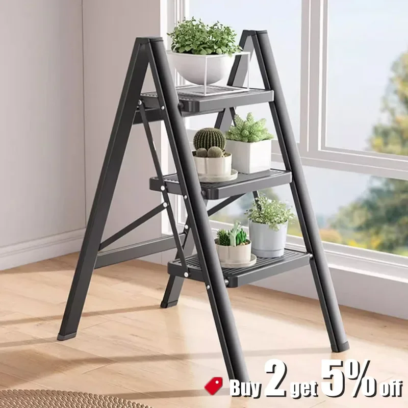 Folding Stair Treads Household Folding Ladder 3 rungs Carbon Steel Folding Stair Ladder Non-Skidding Herringbone Ladder Chair