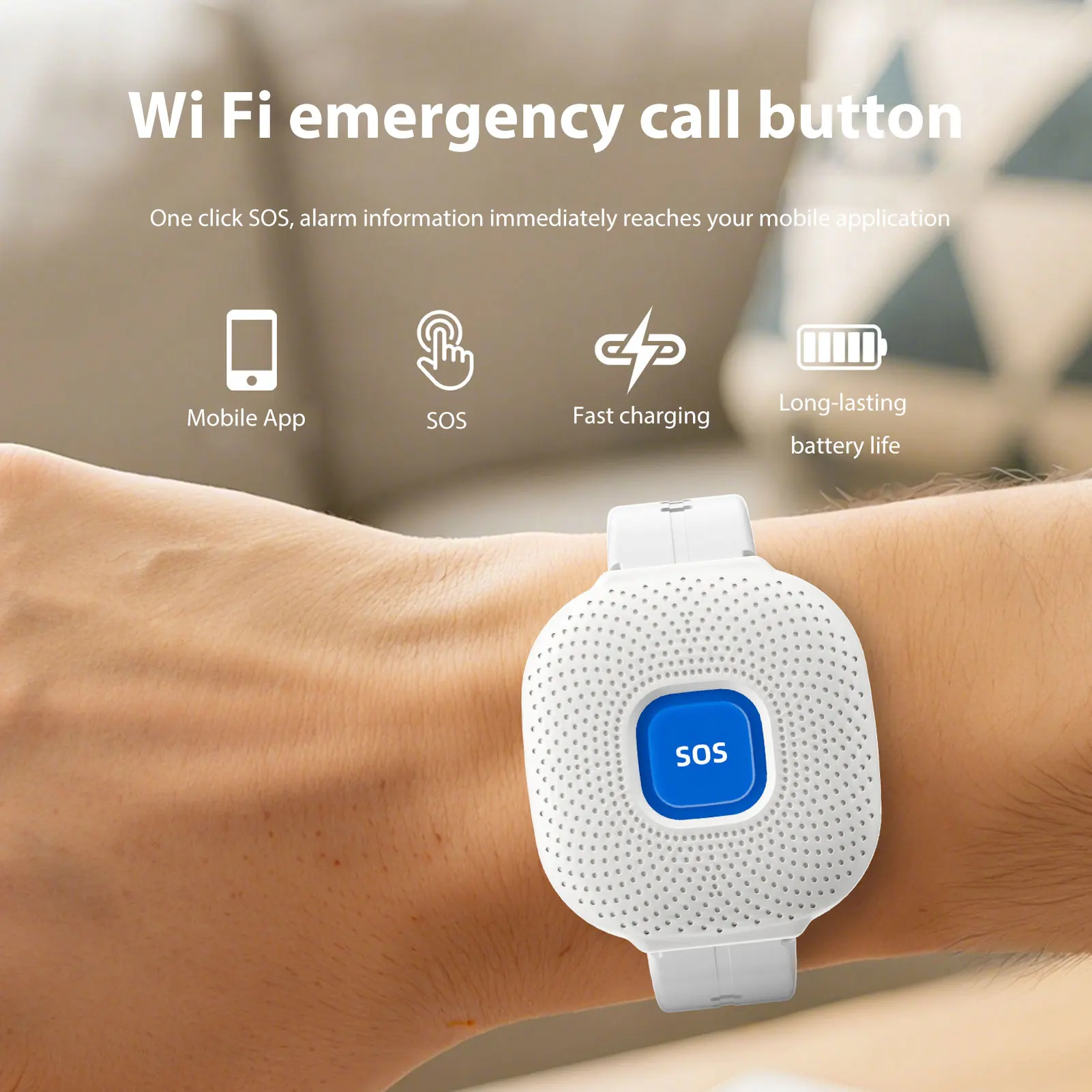 

Wireless Pager Call Button WiFi Emergency Alert Bracelet Smart Caregiver Pager for Elderly Kid Hospital Nursing Home APP Control