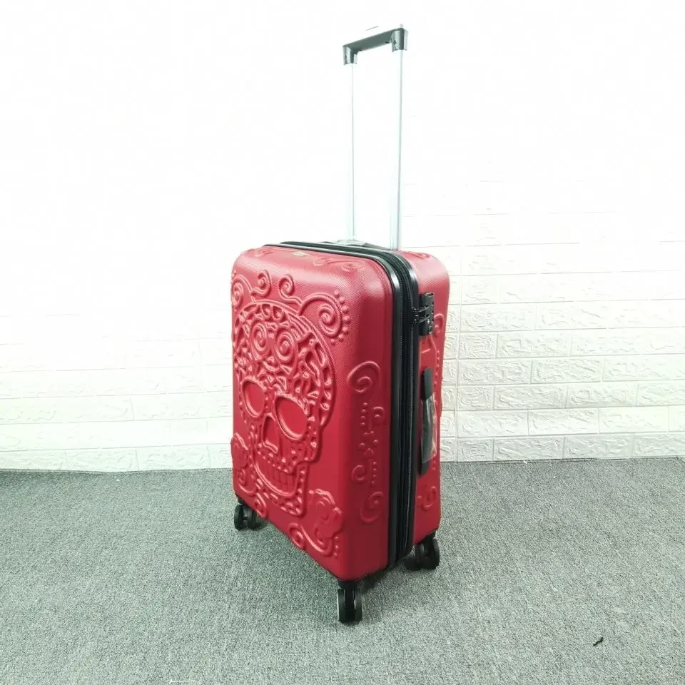 Criativo 3D Crânio Rolando Bagagem Spinner, Saco De Viagem De Alta Capacidade, Mala Preta, Carry On Trolley, 20 Polegada, 28 Polegada