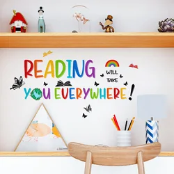 Color Inspirational Reading Phrases Wall Sticker Study Background Decoration Mural Cartoon Room Decor Self-adhesive Wallpaper