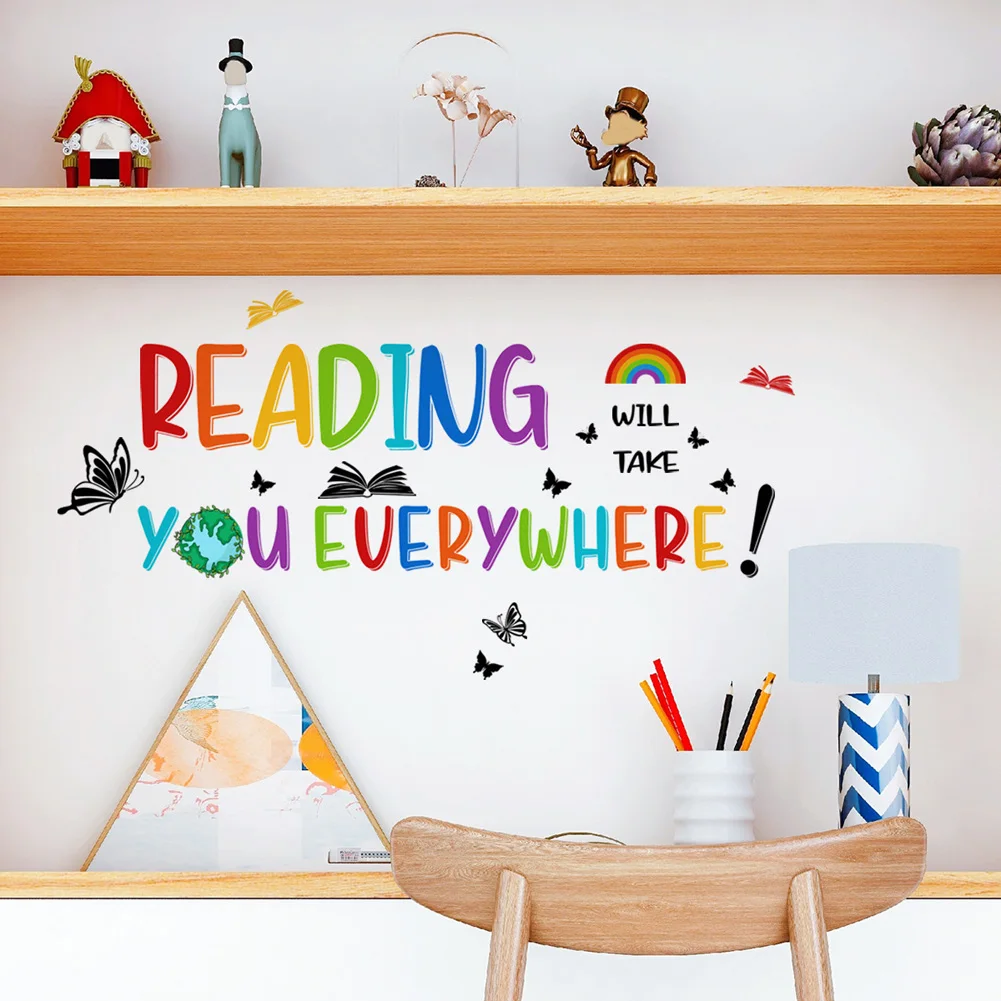 Color Inspirational Reading Phrases Wall Sticker Study Background Decoration Mural Cartoon Room Decor Self-adhesive Wallpaper