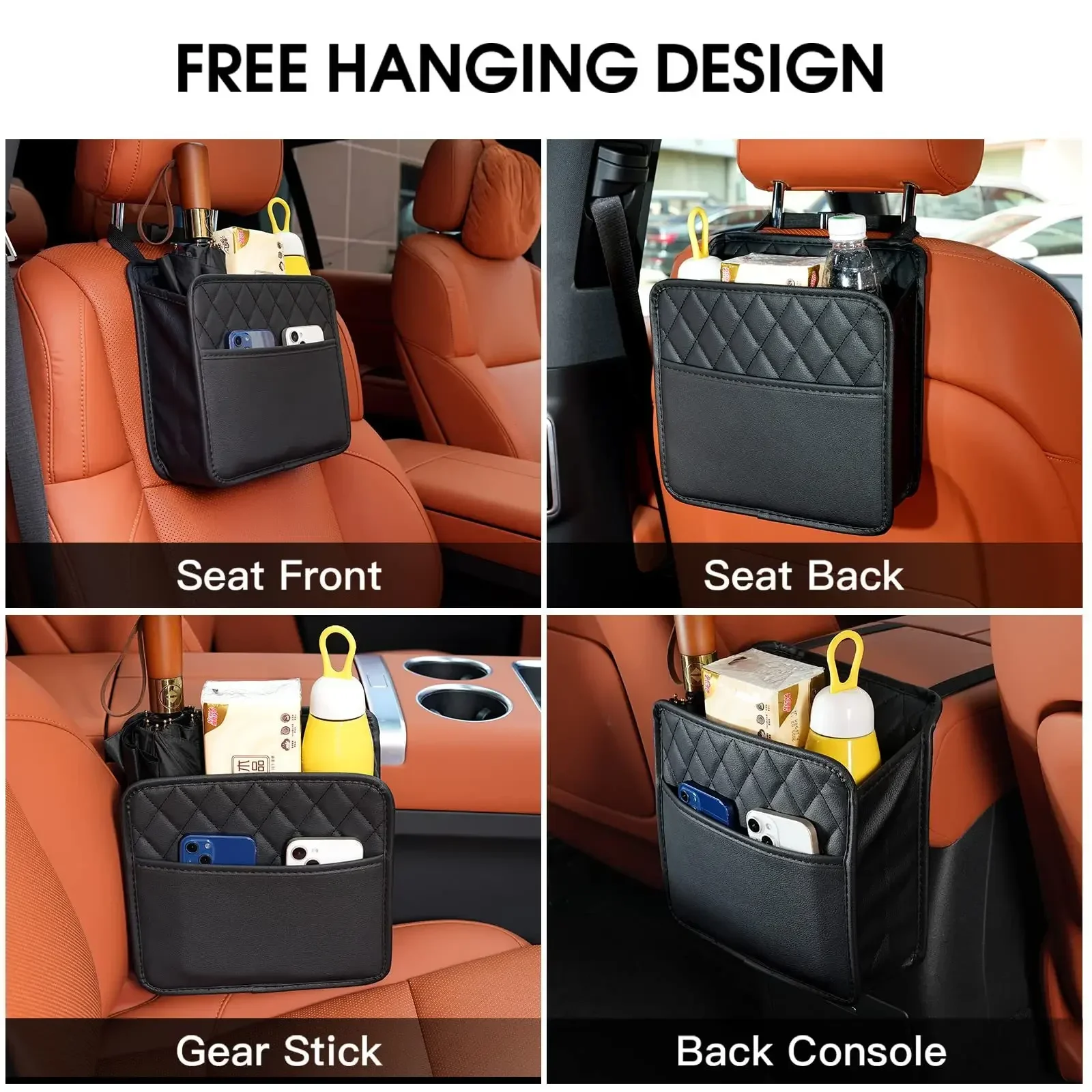 Picture 7: Multi-functional car seat back storage bag Leather storage bag Garbage bag Storage bag Garbage can storage for most models