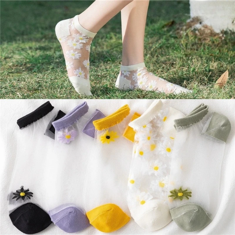 

Spring Summer Autumn Women's Style Cotton Socks with Flower Edge Breathable Ultra-Thin Solid Color Boat Comfortable Casual Socks
