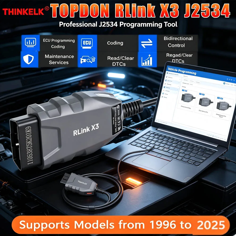 Topdon Rlink X3 J2534 Pass-thru Programmer For OEM Diagnostics and Reprogramming Supports Models from 1996 to 2025 For GM/Ford