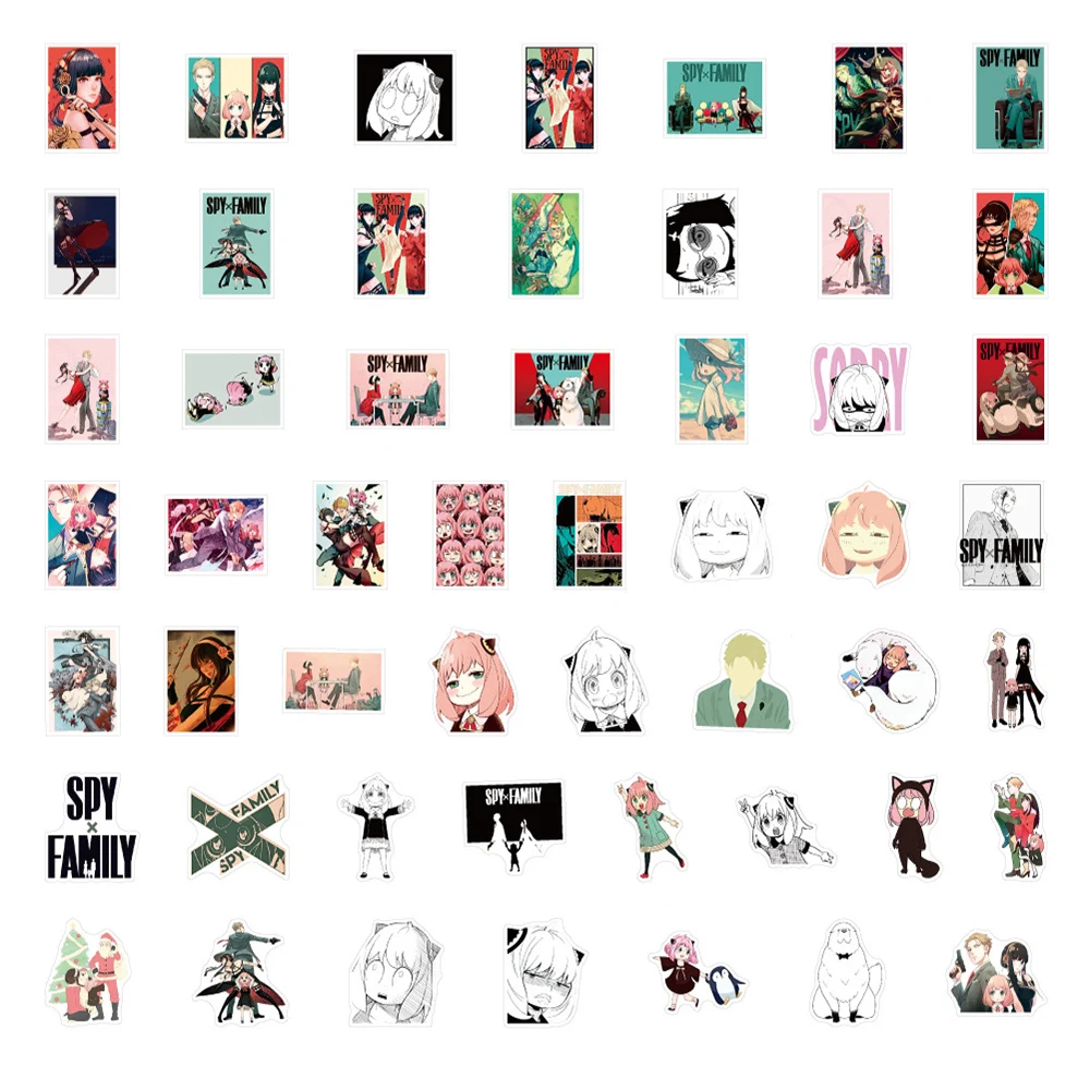 10/30/50/100 Uds dibujos animados Spy X pegatinas familiares Anime DIY portátil monopatín teléfono coche fresco impermeable niños pegatina juguete calcomanías regalo