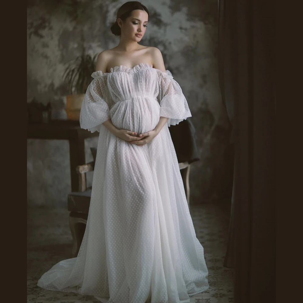 Maternity Photography  Dresses Tulle off Shoulder Gown Boho Bridal Dot  Wedding Dress Photo Shoot Photography Dress For Women