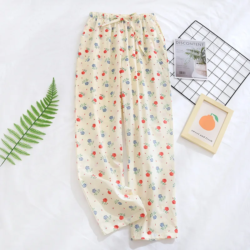 Fdfklak Spring Fall Cotton Pajamas Pants For Women Fresh Floral Sleepwear Home Pant Female Sleep Bottoms Pantalones De Mujer