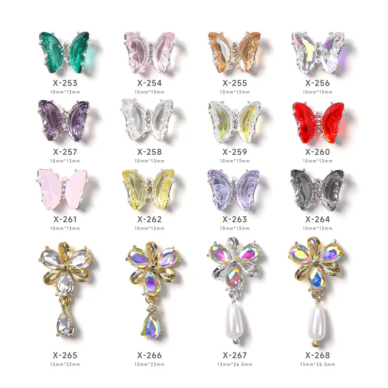 

10pcs Nail jewelry crystal butterfly simple ice transparent aurora silver base 12-color three-dimensional alloy diamond ornament