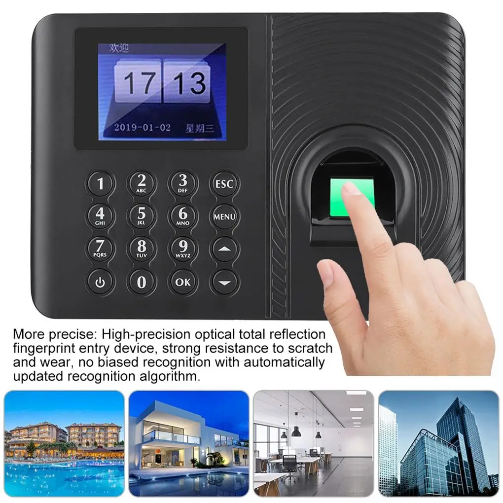 Biometric Fingerprint Time Attendance Recorder Recognition Device Access Control US 110-240V