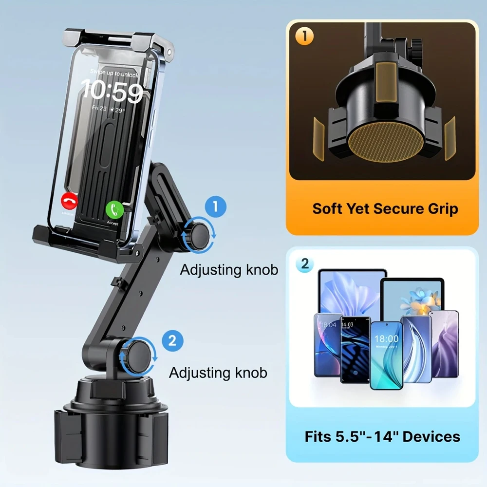 Universeller 360-Auto-Tablet-Ständer, Getränkehalter, Kfz-Halterung mit Kabelbefestigungshalterung für IPad Pro 12.9, Samsung Tab S7 Plus 12.4