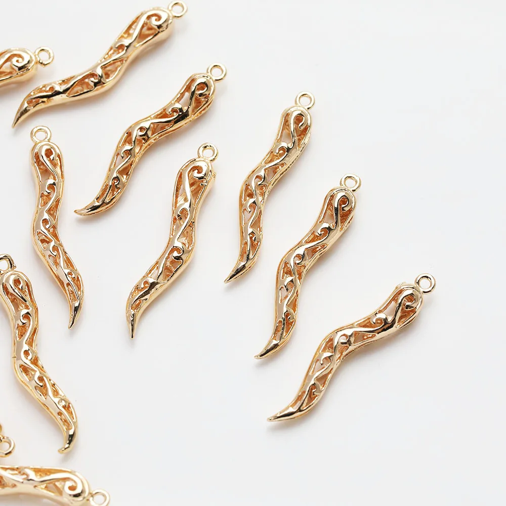 4PCS Dainty Chili Pepper Shape Charms for Jewelry Making Necklace Pendant DIY Hand Made Brass Accessory 14k Gold Plated 29*4.4mm