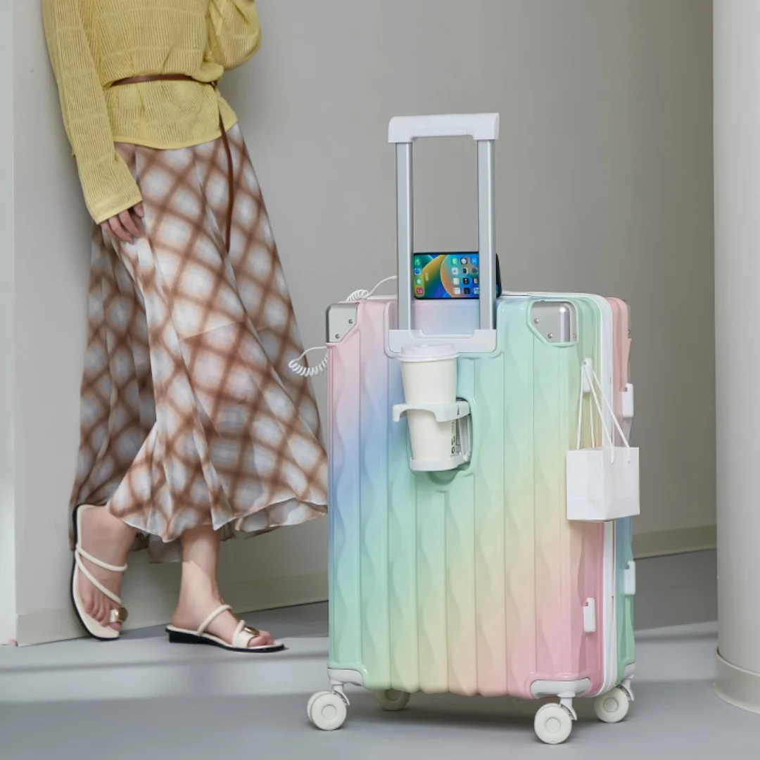 Женский чемодан с градиентом большой емкости, новинка 2025 года, 20/24/26/28 дюймов, высококачественный чемодан на колесиках с алюминиевой рамой, 28-дюймовый дорожный чемодан