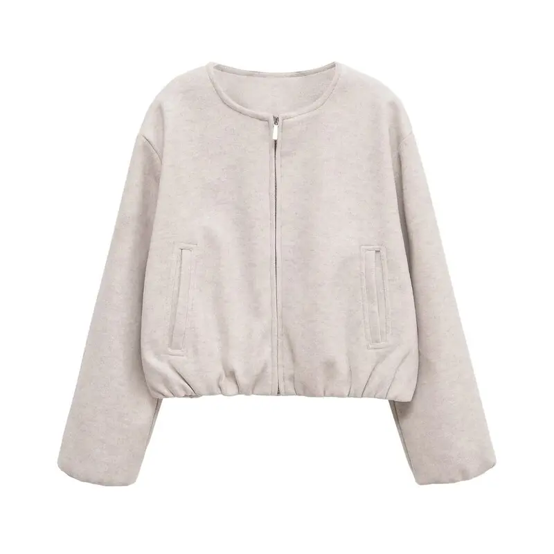 Fall 2025 New Women's Soft Pilot Jaet Zipper round Ne Coat European Sle 00% Other Material Ladies Outerwear