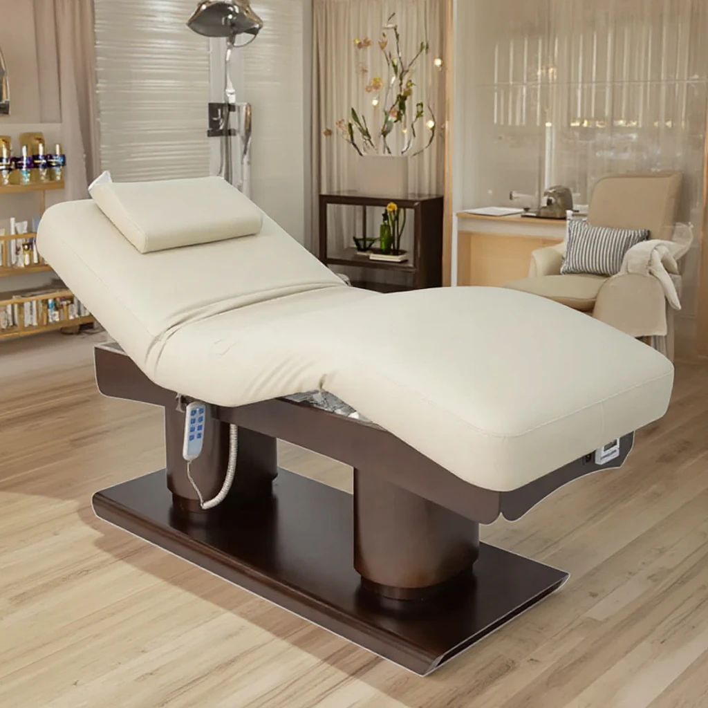 

Wooden Electrical Facial Cosmetic Beauty Salon Eyelash Bed Lifting Full Body Massage Bed Reclining Facial Massage Table