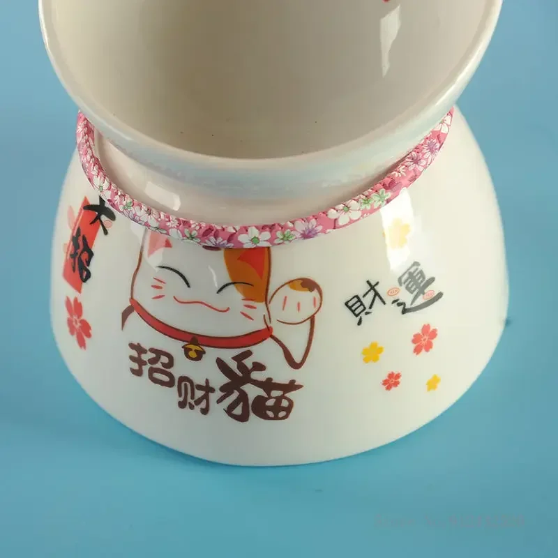 

Bowl, Lucky Food Supplies Drinking Dog Protection Rice Foot Cervical High Water Ceramic Anti-tipping Cat