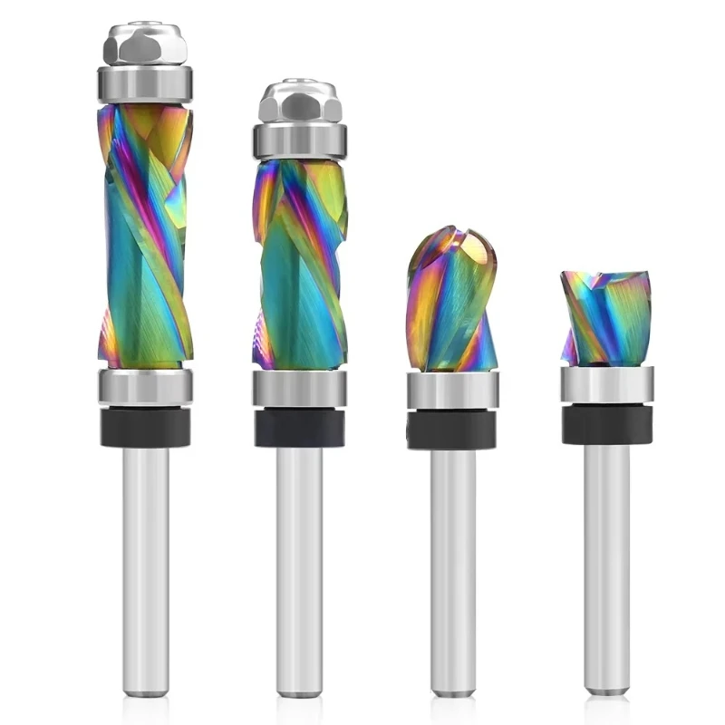 Solid Carbide Nano Coating Compression Flush Trim CNC Bit Router Bits Woodwork 1 PC 1/4 6.35MM Shank Milling Cutter Wood Carving