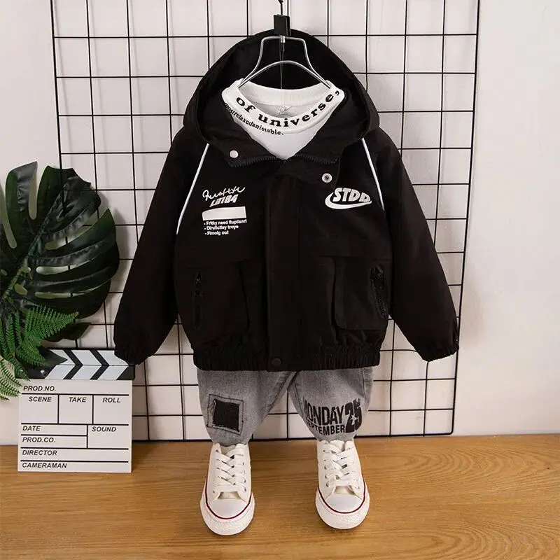 Spring Autumn Children\'s Coat New Western Style Boys Baby Hooded Casual Zipper Jacket Korean Edition Children\'s Clothing