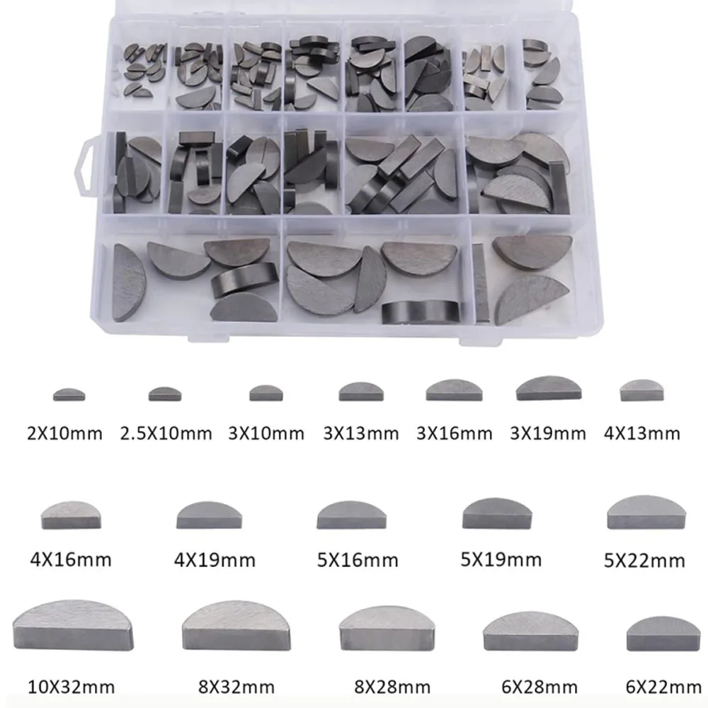 164pcs Woodruff Key Assortment Metric Set 17 Sizes Carbon Steel Woodruff-key Kit Woodruff Key-Crankshaft