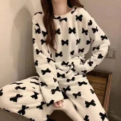 New Women's Pajamas Thickened Flannel Loungewear Two-piece Pajama  Autumn Winter Coral Velvet Warm Homewear Casual Clothing Suit