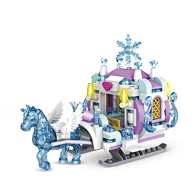 Nova princesa luxo castelos de gelo playground casa filmes inverno neve cavalo figuras blocos de construção conjunto brinquedo para meninas presente diy
