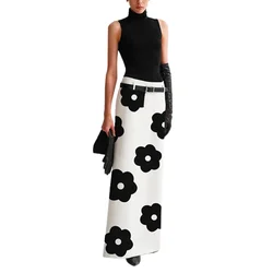UOOZEE Women British Style Floral Printed Split-Back Elegant Skirts 2025 New Spring Summer Fashion H-Line Straight Skirt No Belt