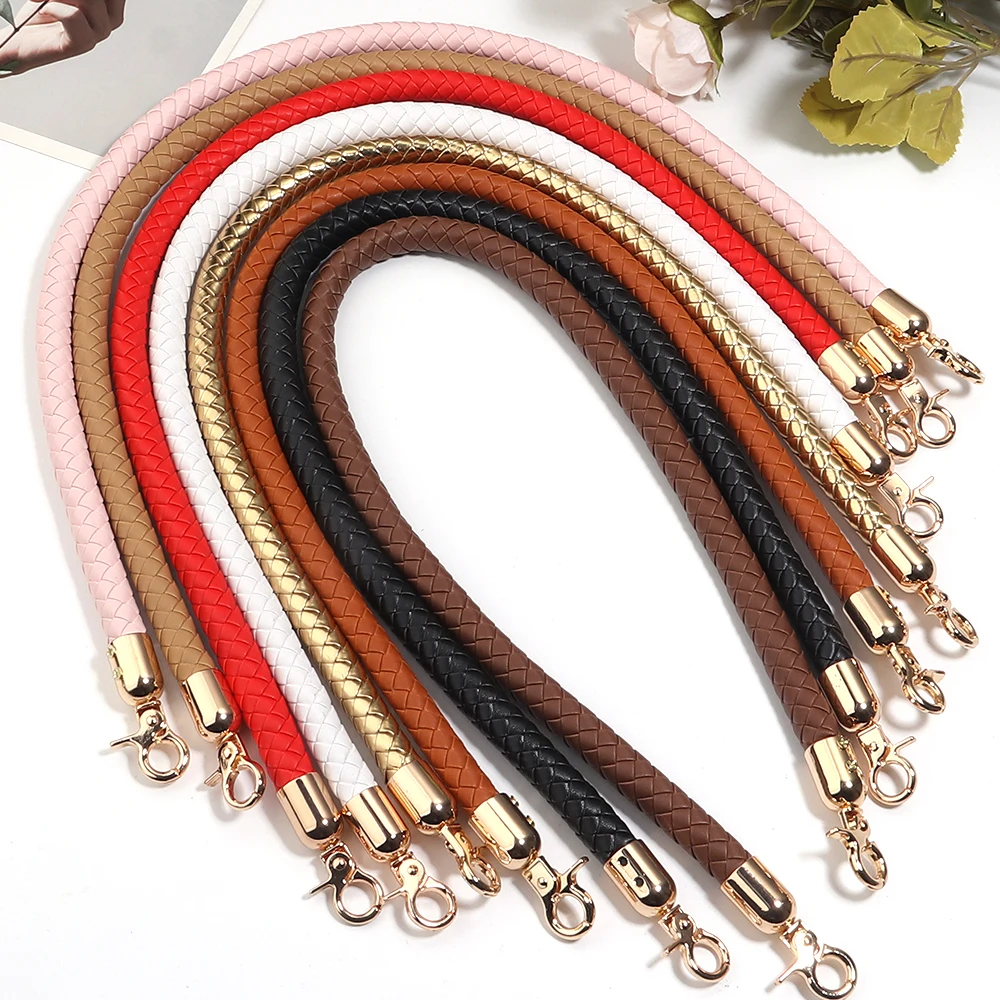 30/60cm 11mm PU Leather Woven Handbag Handles Metal Buckle For Women Bag Purse Replace Shoulder Strap Handle Accessories