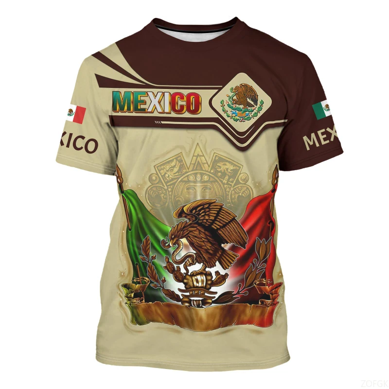 

Mexican Flag 3D Printed Men's Fashionable Mexican Badge Pattern Short Sleeved Casual Round Neck T-shirt Sports and Fitness Top