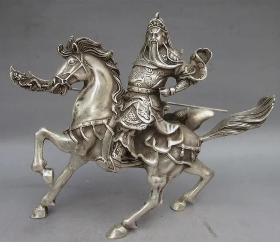 Collectable Tibet Silver Traditional Mars Guan Yu Copper excellent Statue