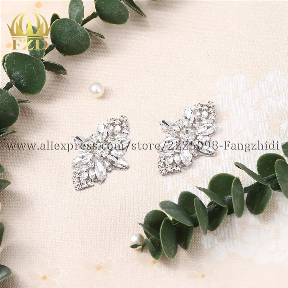 FZD 10 Pair Hot Fix beaded bridal belt Rhinestone Applique and Trimming  for Shoes Small Decoration Ornament Shoe-buckie