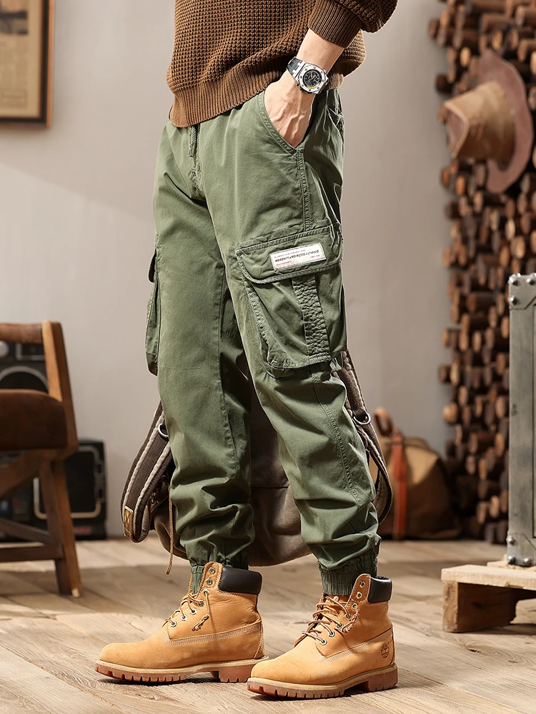 2023 New Autumn Cargo Pants Men Multi-Pockets Washed Cotton Work Wear Cargo Jogger Military Overalls Elastic Waist Male Trousers