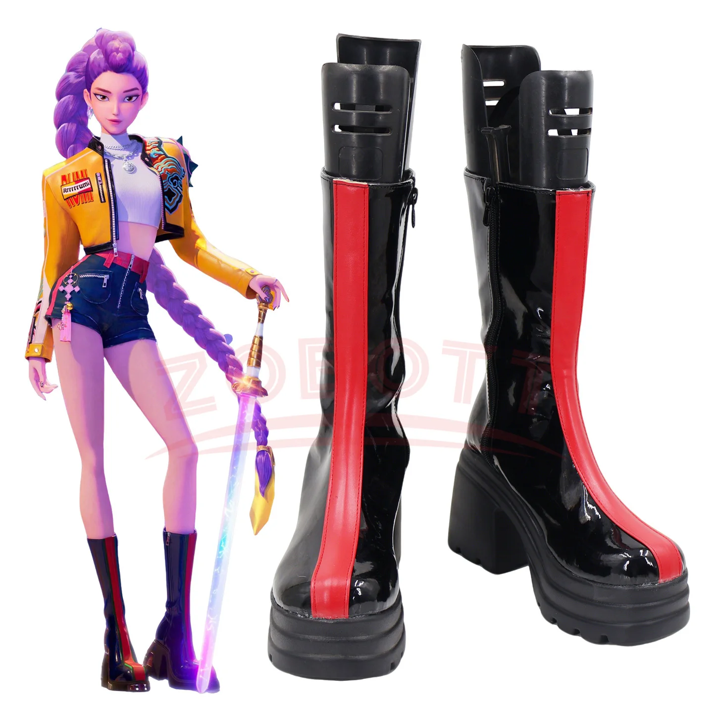 

Anime KPop Demon Hunters Rumi Cosplay Shoes Stage Performance Black Boots Women Girls Halloween Party Role Play Platform Shoes