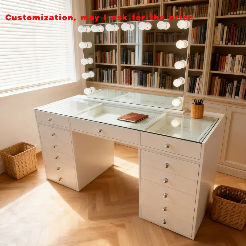 custom.LED Lighted Mirror Makeup Dressing Table - European & USA Style Bedroom Vanity Set, Bedroom Furniture & Beauty