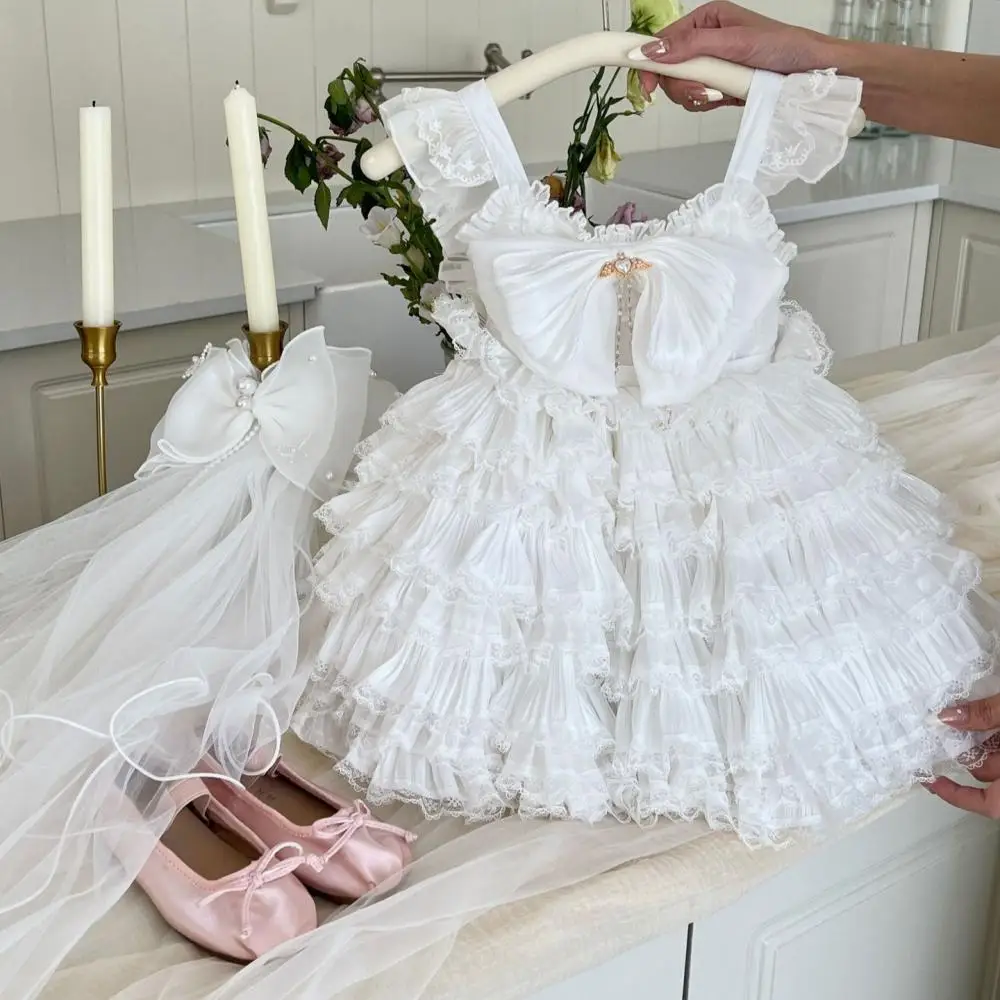 

2024 Sweet Girl Princess Dress Sleeveless Lolita Dresses Children's Bridesmaid for Wedding Clothing High End Kids Gala Costume