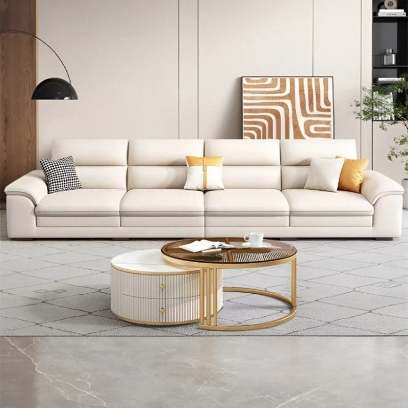 

French style, cream style, leather, sofa, household, living room, small apartment, straight row