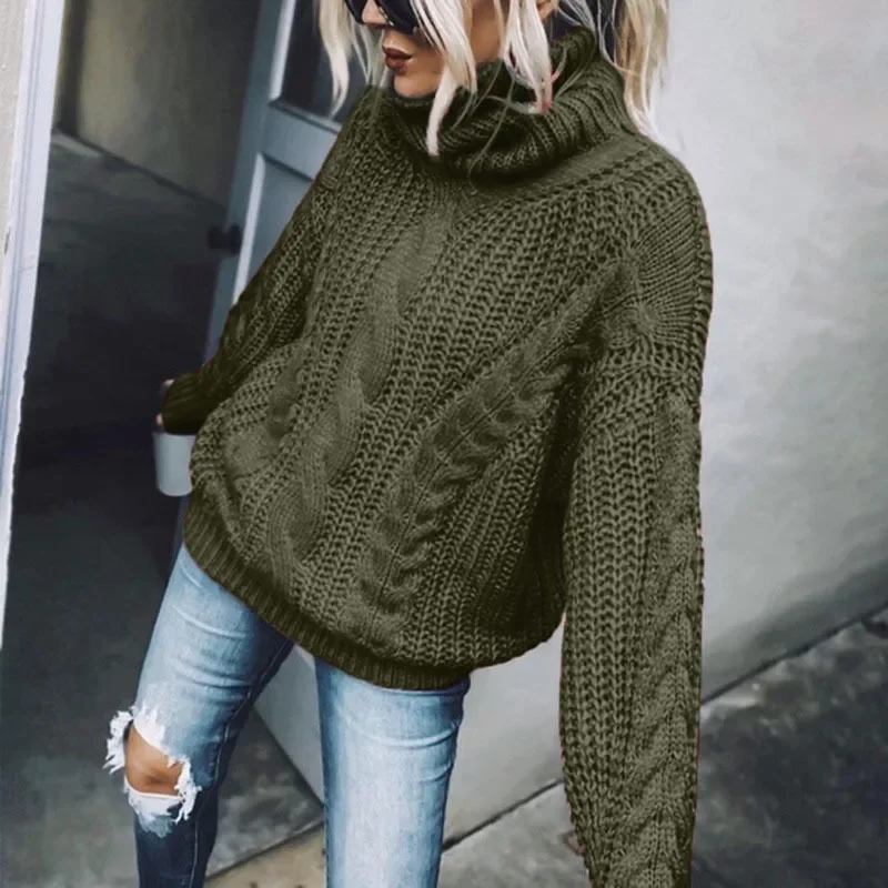 Turtleneck Sweater Kintted Women Crochet Gray Pullovers Blue Streetwear Spring Autumn Winter Jumper Y2k Top Jumper Streetwear