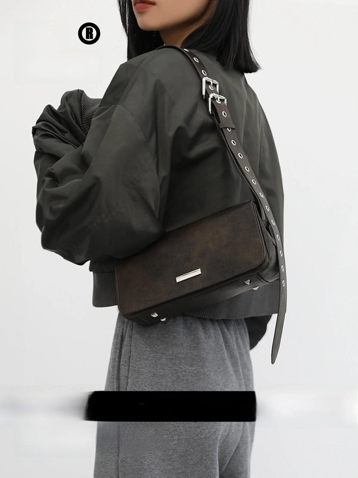 JANDRESS Original Montre Small Silver Bar Tea Green Vintage Color Rubbing Commuter Single Shoulder Small Square Bag Crossbody...