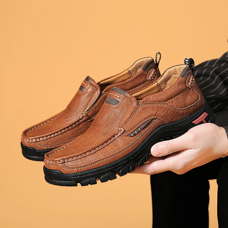 Men Solid Leather Walking Sneakers Simple Low Top Design Anti Soft Bottom All Daily Walking Casual Comfort Footwear All Weather