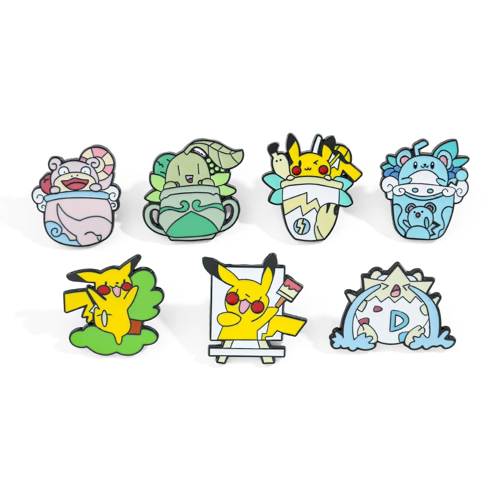 7 pcs Cartoon Pikachu Brooch Cute Chikorita Togepi Enamel Pin Clothes Backpack Jewelry Metal Badge Accessories gift