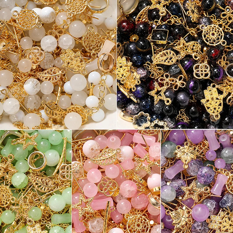30g Glass Beads Combination Set Mini Crystal Spacer Beads Metal Charms for Making Bracelet Necklace Earring Jewelry DIY Crafts
