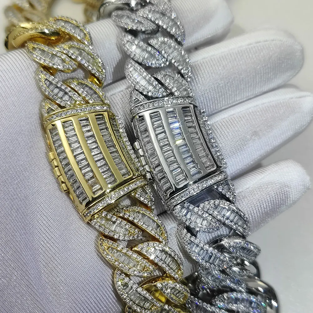 Width 15/20mm 18k Gold Necklace Iced Diamond CZ Heavy Box Clasp Cuban Link Chain Luxury Hiphop Jewelry Sets