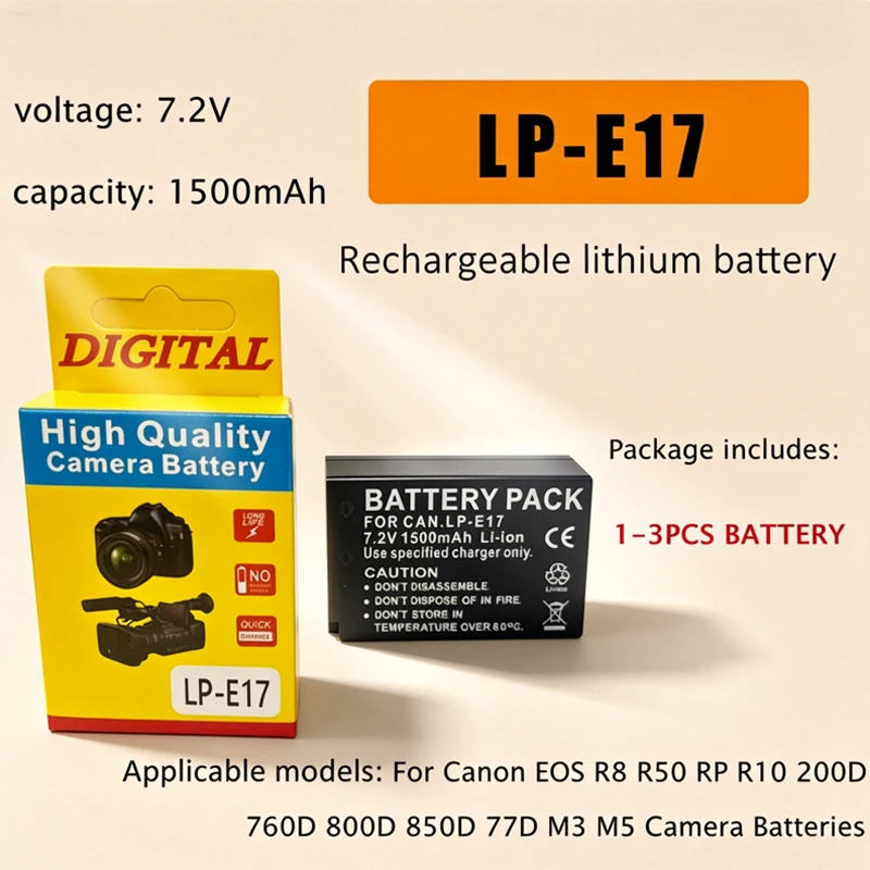 LP-E17 LPE17 Replacement Battery 1500mAh for Canon EOS R8 R50 RP R10 200D 750D 760D 800D 850D 77D M3 M5 Camera Batteries Charger