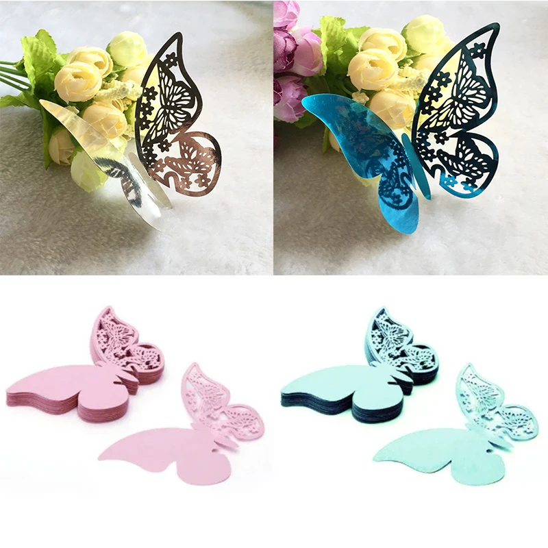 50Pcs/lot 3D Butterfly Party Cards Table Mark Wine Glass Name Place Card Birthday Wedding Event Party Bar Decoration Party Gift