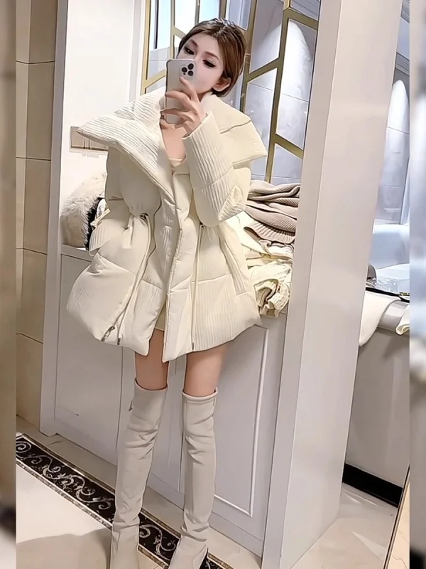 

Korean Sle Winter New plus Size Long Sve Large Collar Cotton Jaet Women Ele Color Warm Outerwear Trendy
