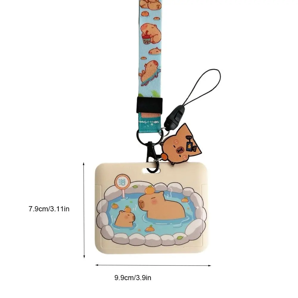 Cartoon Capybara Card Holder Korean Style Animal Photocard Holder Plastic with Lanyard Students Bus Card Cover Female/Male